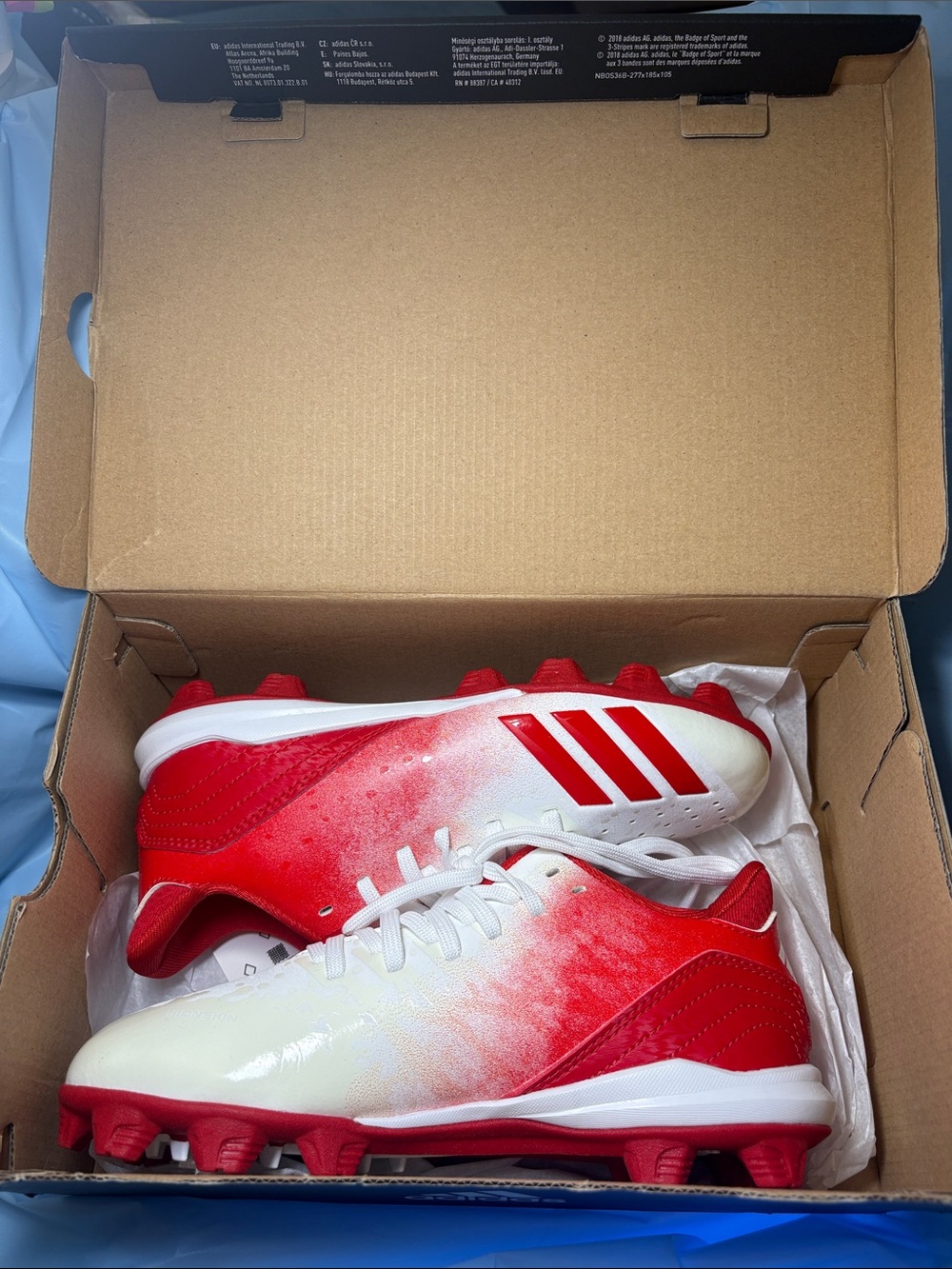 Adidas Icon 4 MD K Youth Baseball Cleats Red White 3.5